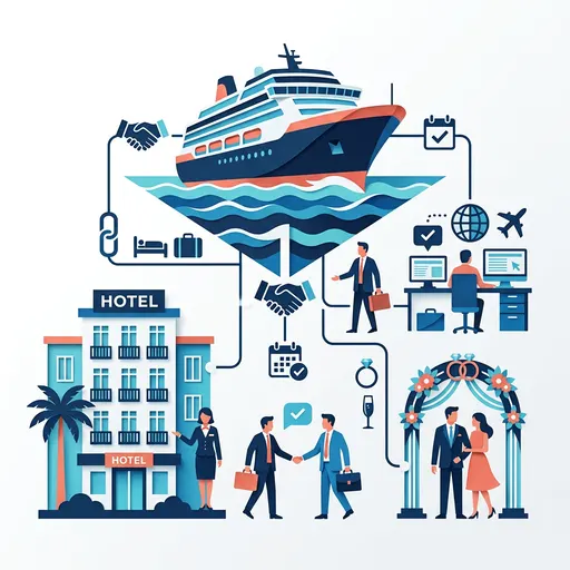 Illustrazione editoriale dedicata a: Come costruire una rete B2B che prenota per te: accordi con hotel, agenzie e wedding planner