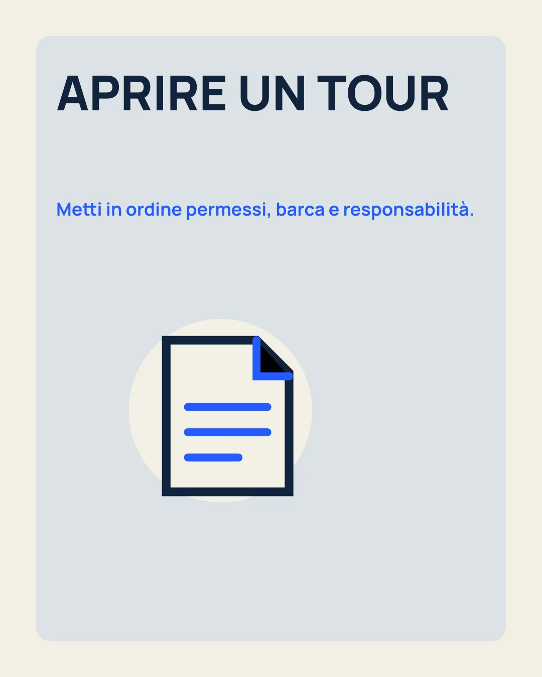 APRIRE UN TOUR: Metti in ordine permessi, barca e responsabilità; icona documento.