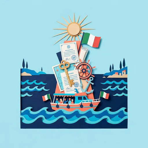 Illustrazione editoriale dedicata a: Come aprire un'attività di gite in barca in Italia: licenze, patenti e burocrazia (guida 2026)