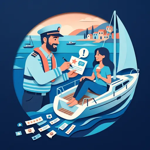 Illustrazione editoriale dedicata a: Come chiedere recensioni ai passeggeri delle gite in barca (senza sembrare insistenti)