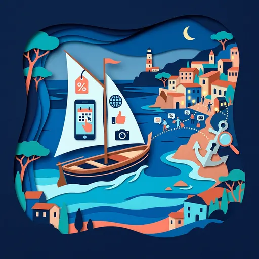 Illustrazione editoriale dedicata a: Come aumentare le prenotazioni online per i tour nautici: 7 strategie pratiche