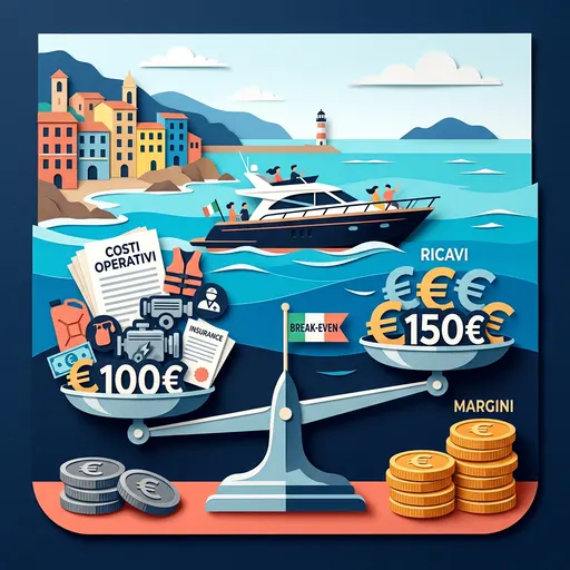 Illustrazione editoriale dedicata a: Come calcolare i prezzi per le gite in barca: costi, margini e break-even
