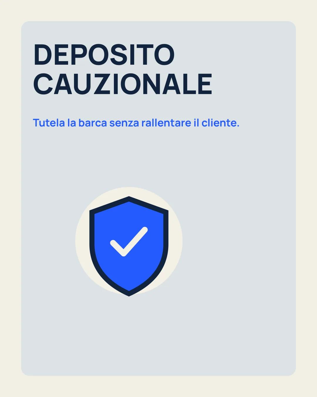 DEPOSITO CAUZIONALE: Confronta cauzione in contanti e pre-autorizzazione carta; icona scudo.