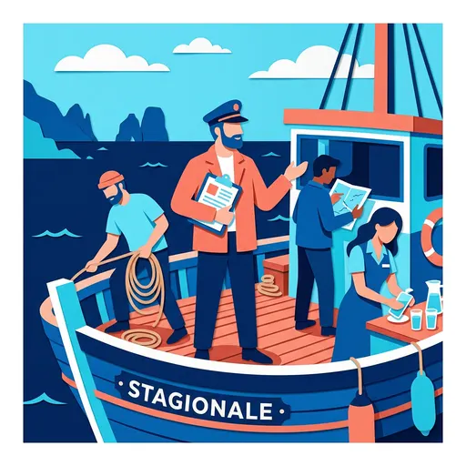 Illustrazione editoriale dedicata a: Trovare e gestire l'equipaggio stagionale per le gite in barca