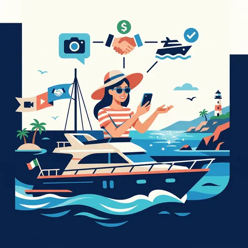 Illustrazione editoriale dedicata a: Influencer e content creator per le gite in barca: come strutturare la collaborazione