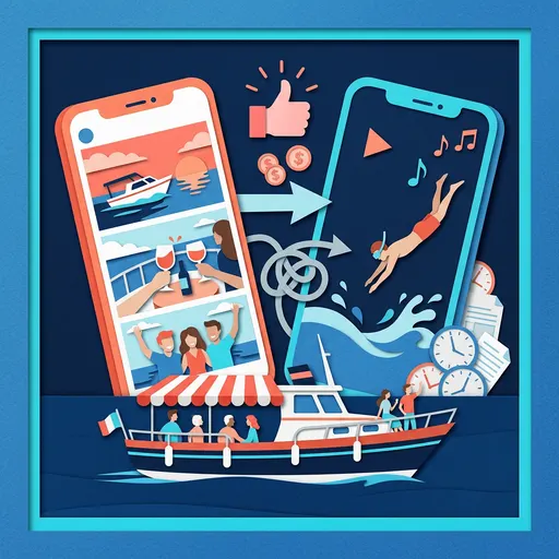 Illustrazione editoriale dedicata a: Instagram e TikTok per le gite in barca: cosa funziona davvero e cosa è tempo sprecato