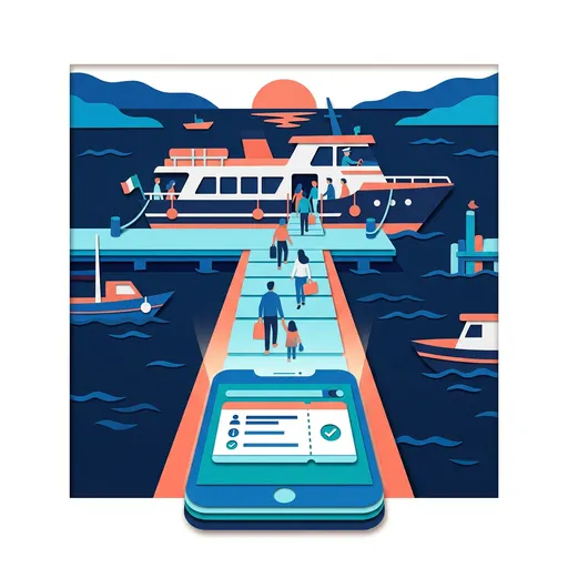 Illustrazione editoriale dedicata a: Lista di imbarco digitale: come funziona il check-in con Yorango dalla prenotazione al pontile