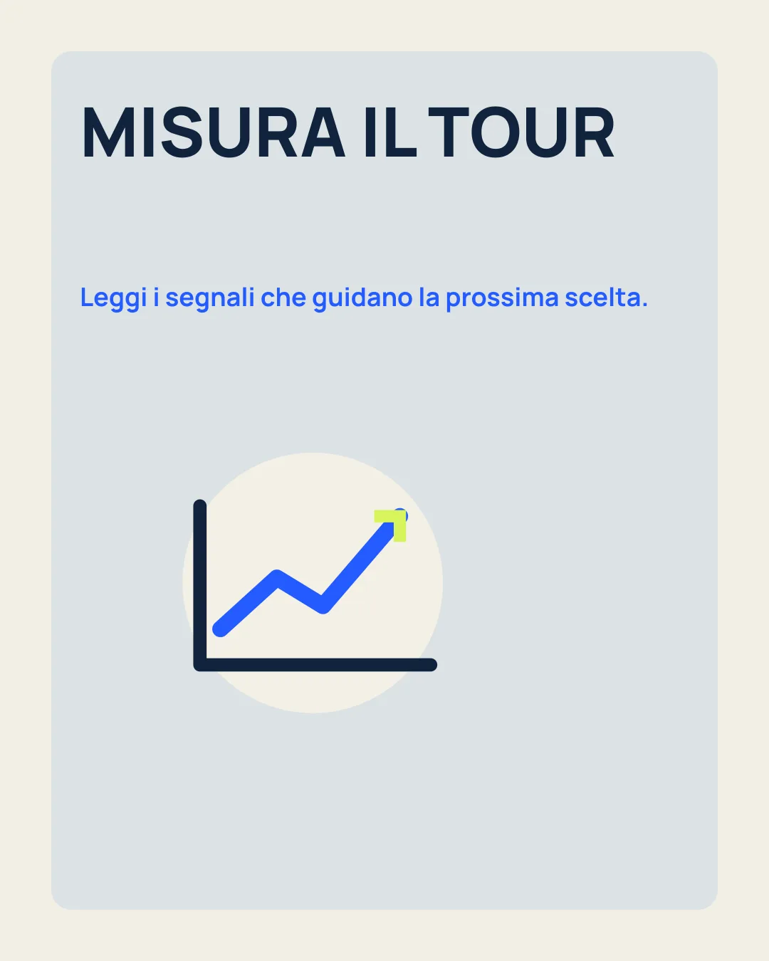 MISURA IL TOUR: Leggi i segnali che guidano la prossima scelta; icona grafico in crescita.