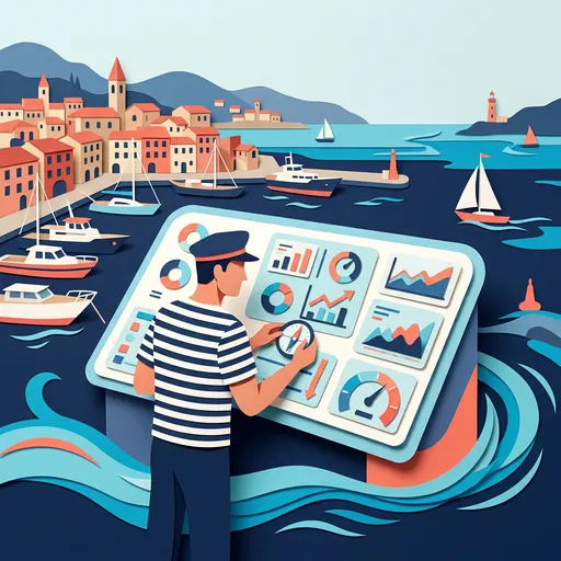 Illustrazione editoriale dedicata a: Le metriche che ogni operatore nautico dovrebbe monitorare (e come leggerle)