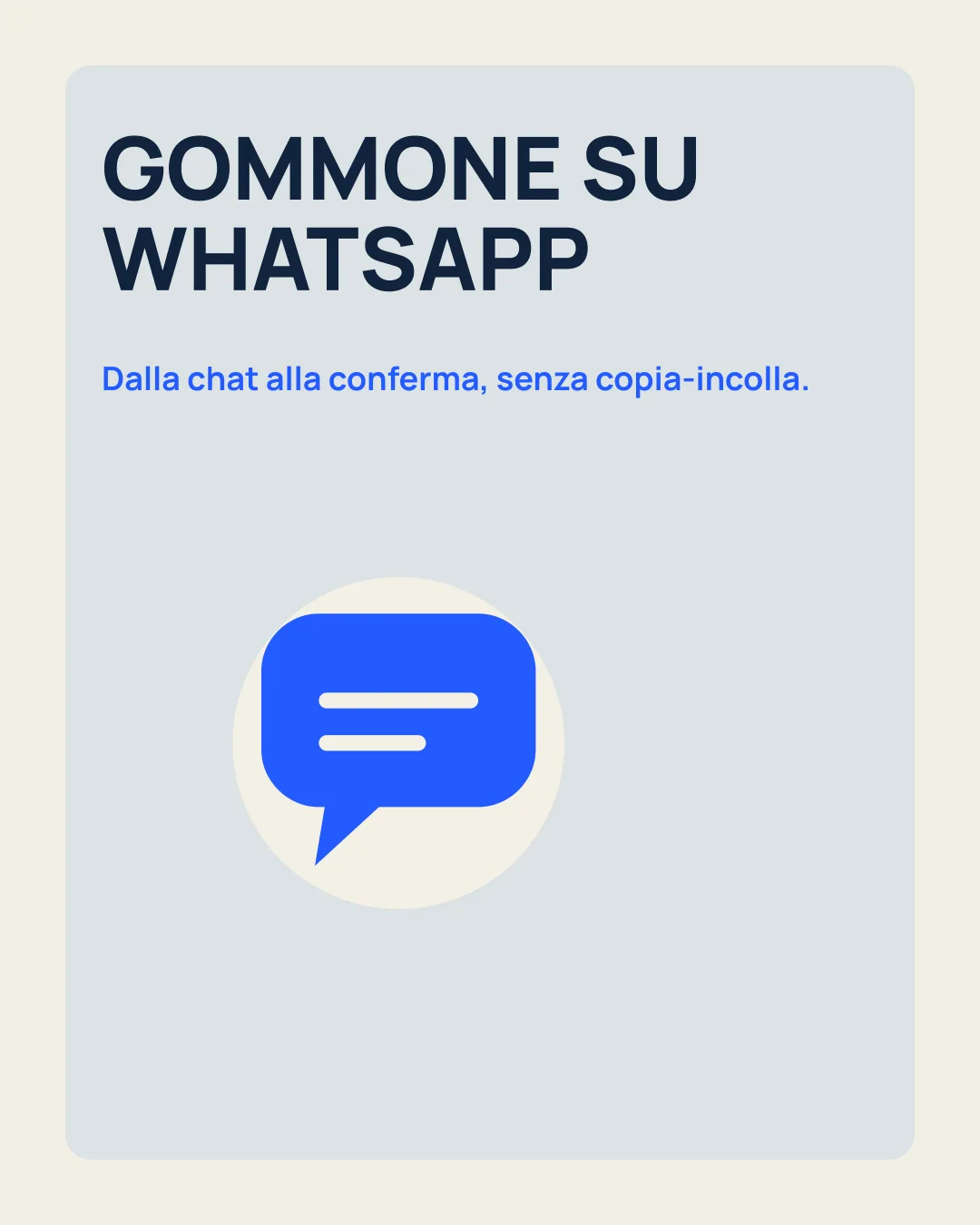 GOMMONE SU WHATSAPP: Dalla chat alla conferma, senza copia-incolla; icona fumetto.