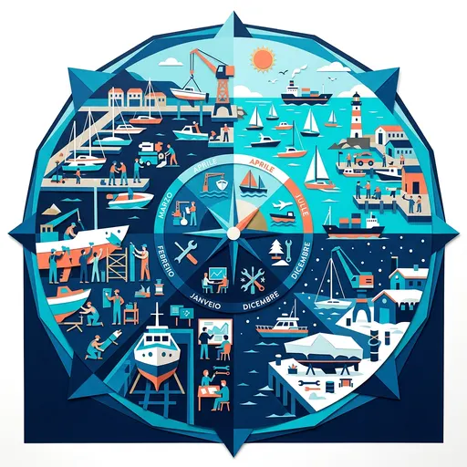 Illustrazione editoriale dedicata a: Pianificare la stagione nautica: il calendario operativo da dicembre ad aprile per non farsi trovare impreparati