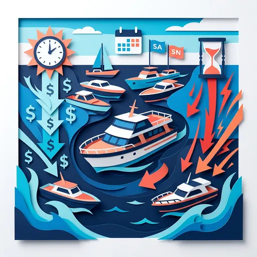 Illustrazione editoriale dedicata a: Prezzi dinamici per le gite in barca: early bird, last minute e tariffe weekend