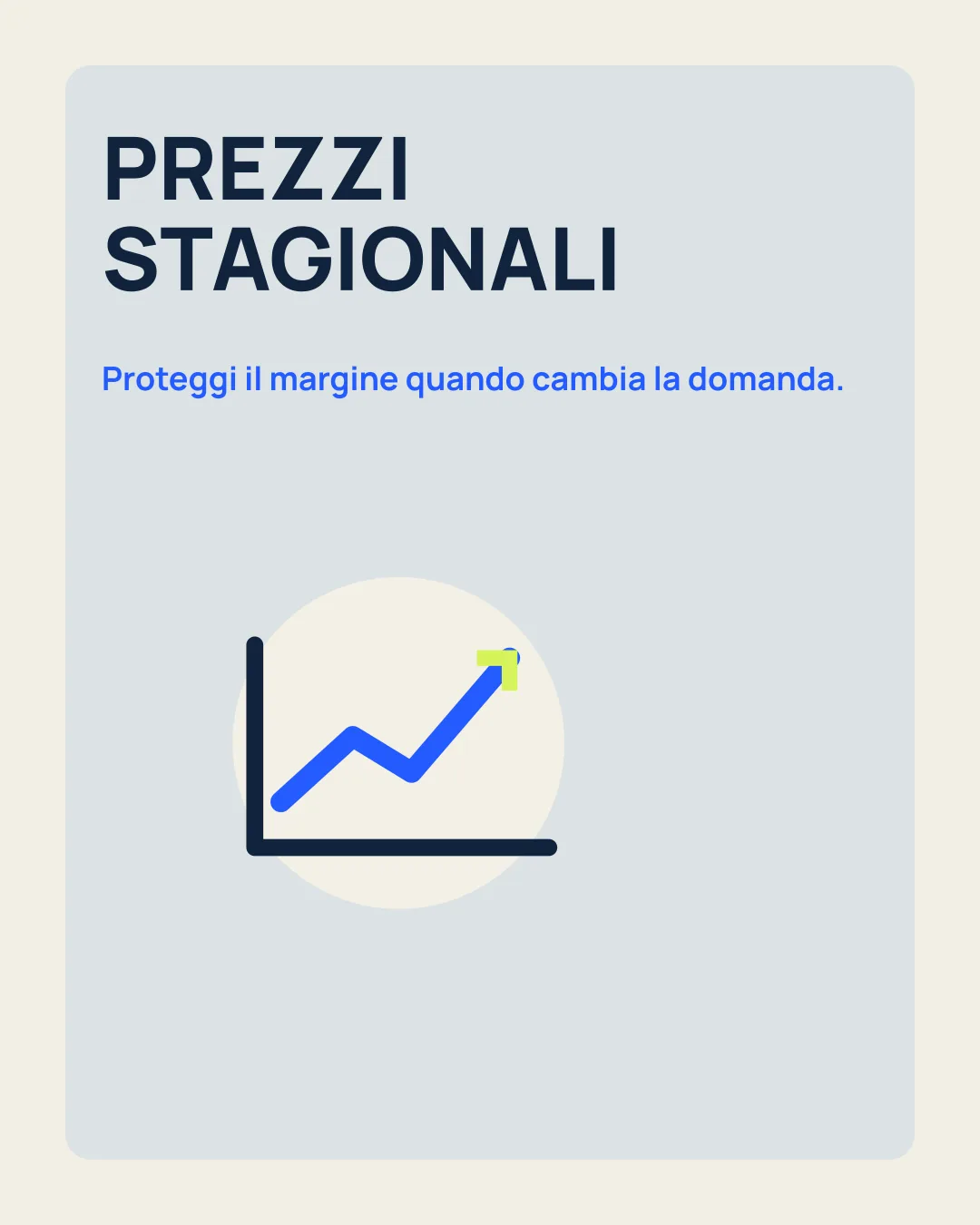 PREZZI STAGIONALI: Proteggi il margine quando cambia la domanda; icona grafico in crescita.
