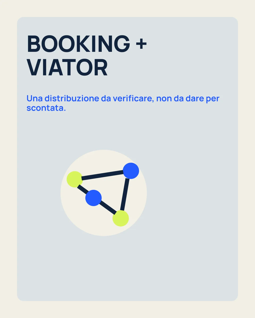 BOOKING + VIATOR: Una distribuzione da verificare, non da dare per scontata; icona rete di canali.