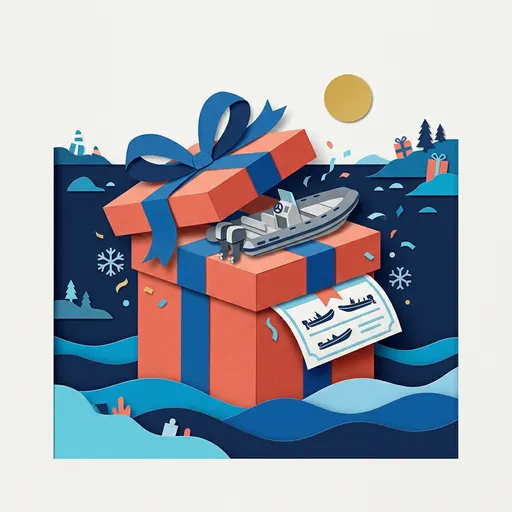 Illustrazione editoriale dedicata a: Voucher regalo per il noleggio gommoni: come vendere esperienze a Natale e per i compleanni